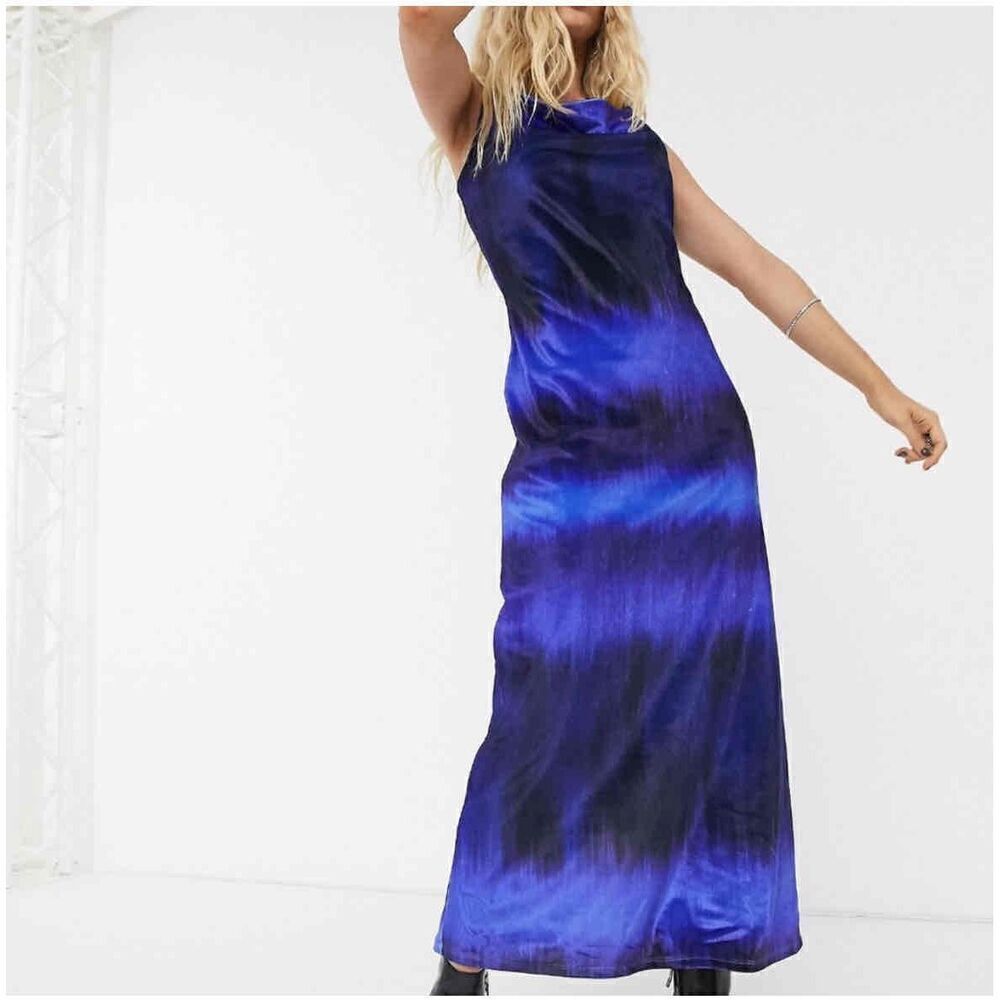 NEW ASOS velvet maxi Dress Blue size 12 Spaghetti Straps Draped